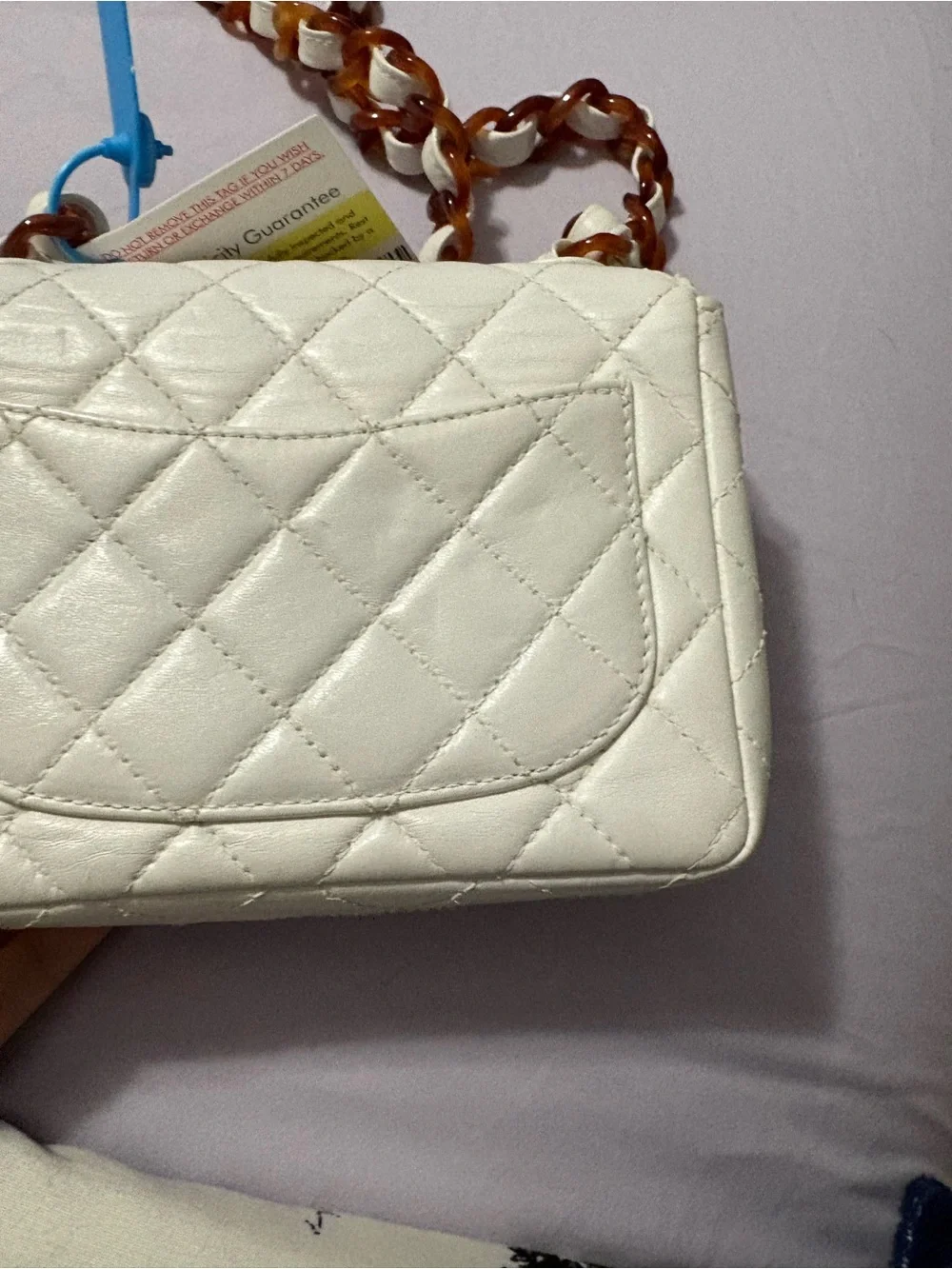 Authentic CHANEL White Quilted Leather Shoulder Bag with Stitched CC - Picture 8 of 14